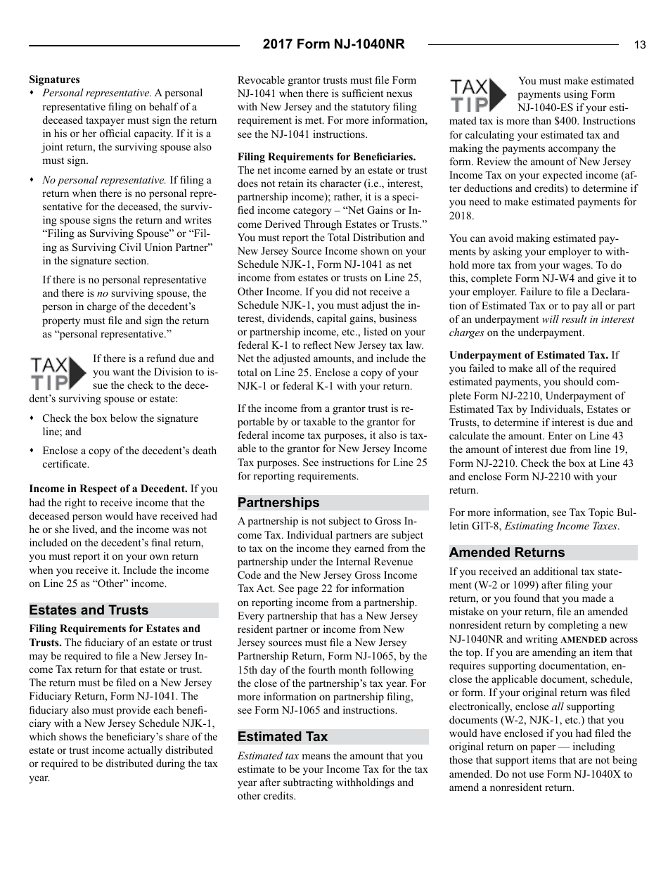 Instructions for Form NJ-1040NR Nonresident Return - New Jersey, Page 13