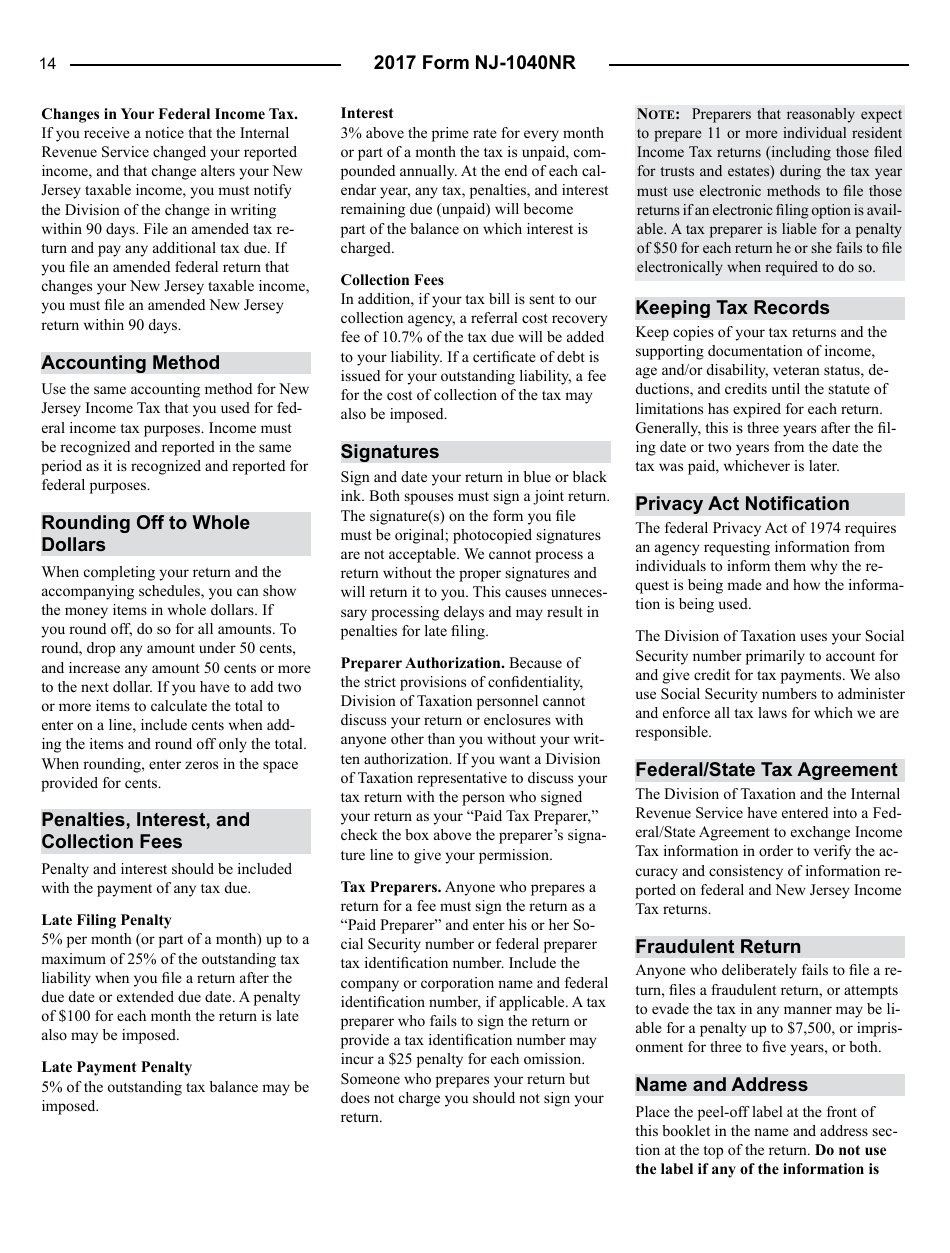Instructions for Form NJ-1040NR Nonresident Return - New Jersey, Page 14