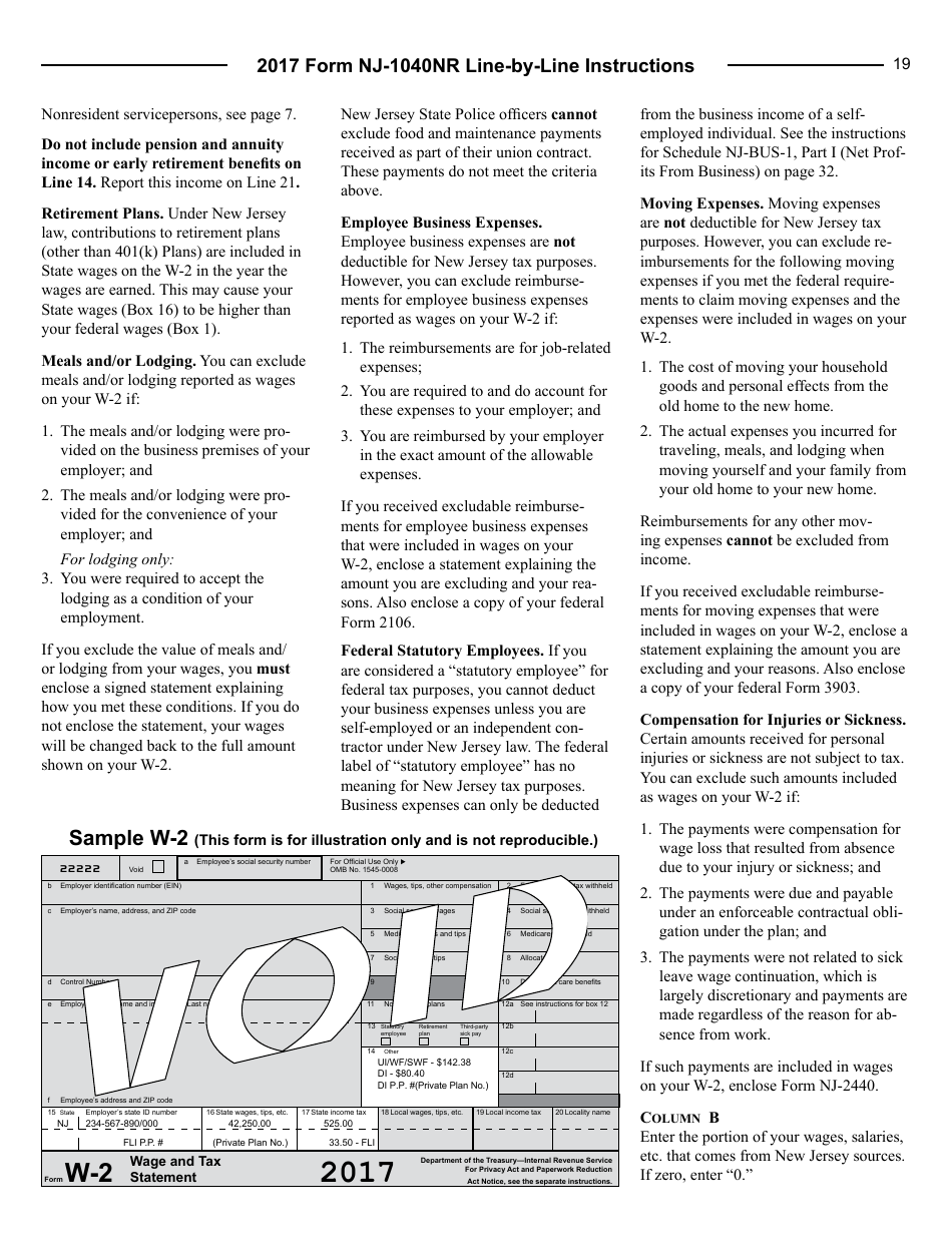 Instructions for Form NJ-1040NR Nonresident Return - New Jersey, Page 19