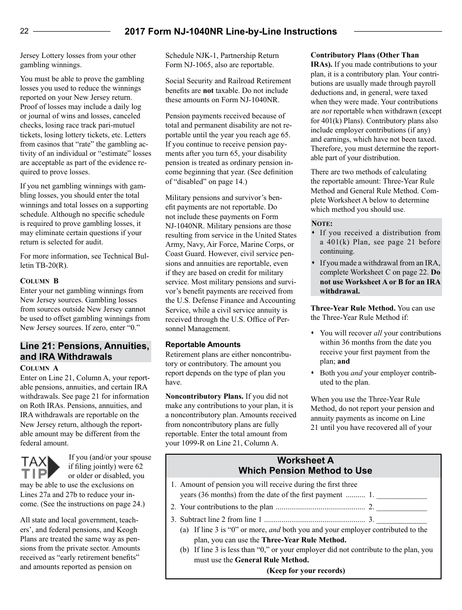 Instructions for Form NJ-1040NR Nonresident Return - New Jersey, Page 22