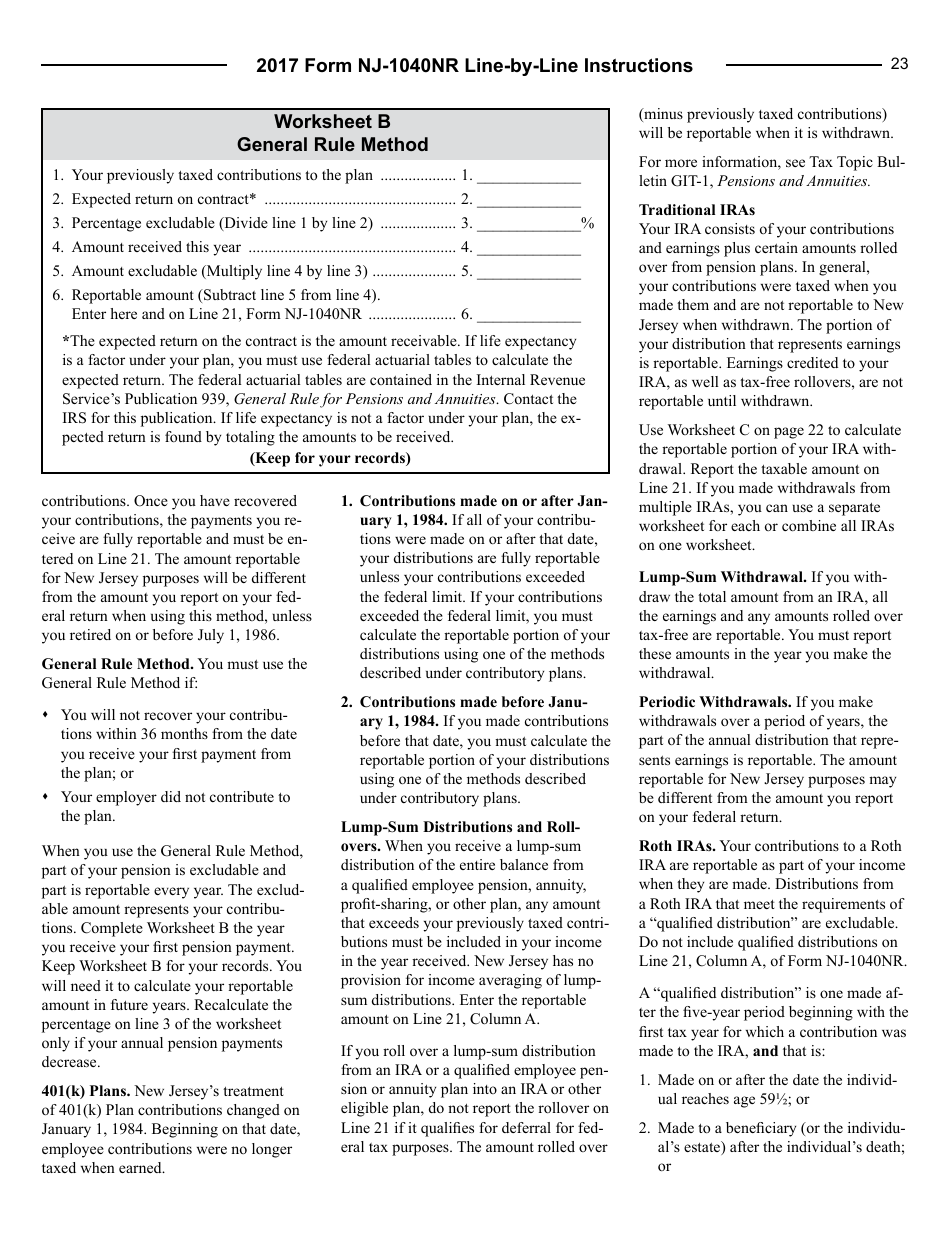 Instructions for Form NJ-1040NR Nonresident Return - New Jersey, Page 23