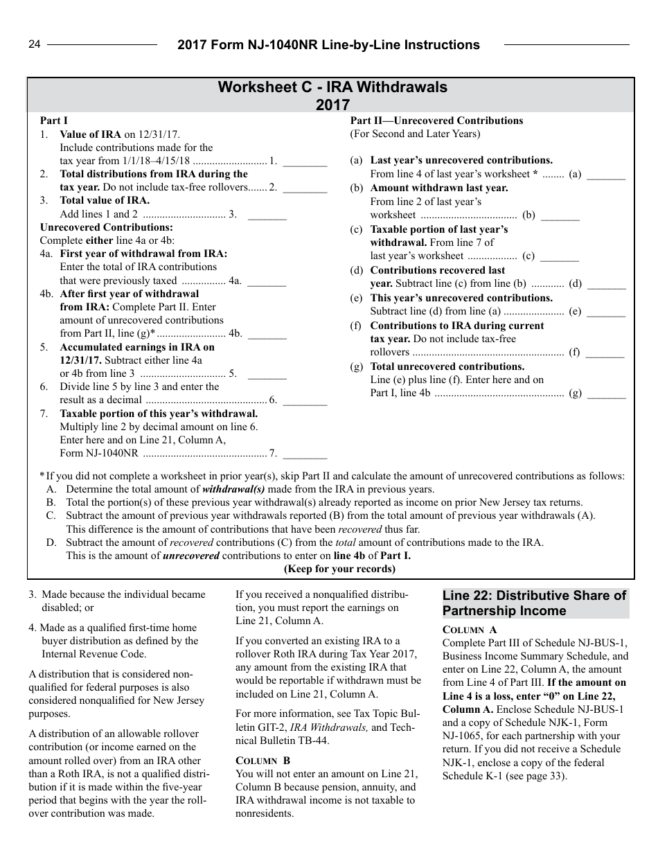 Instructions for Form NJ-1040NR Nonresident Return - New Jersey, Page 24