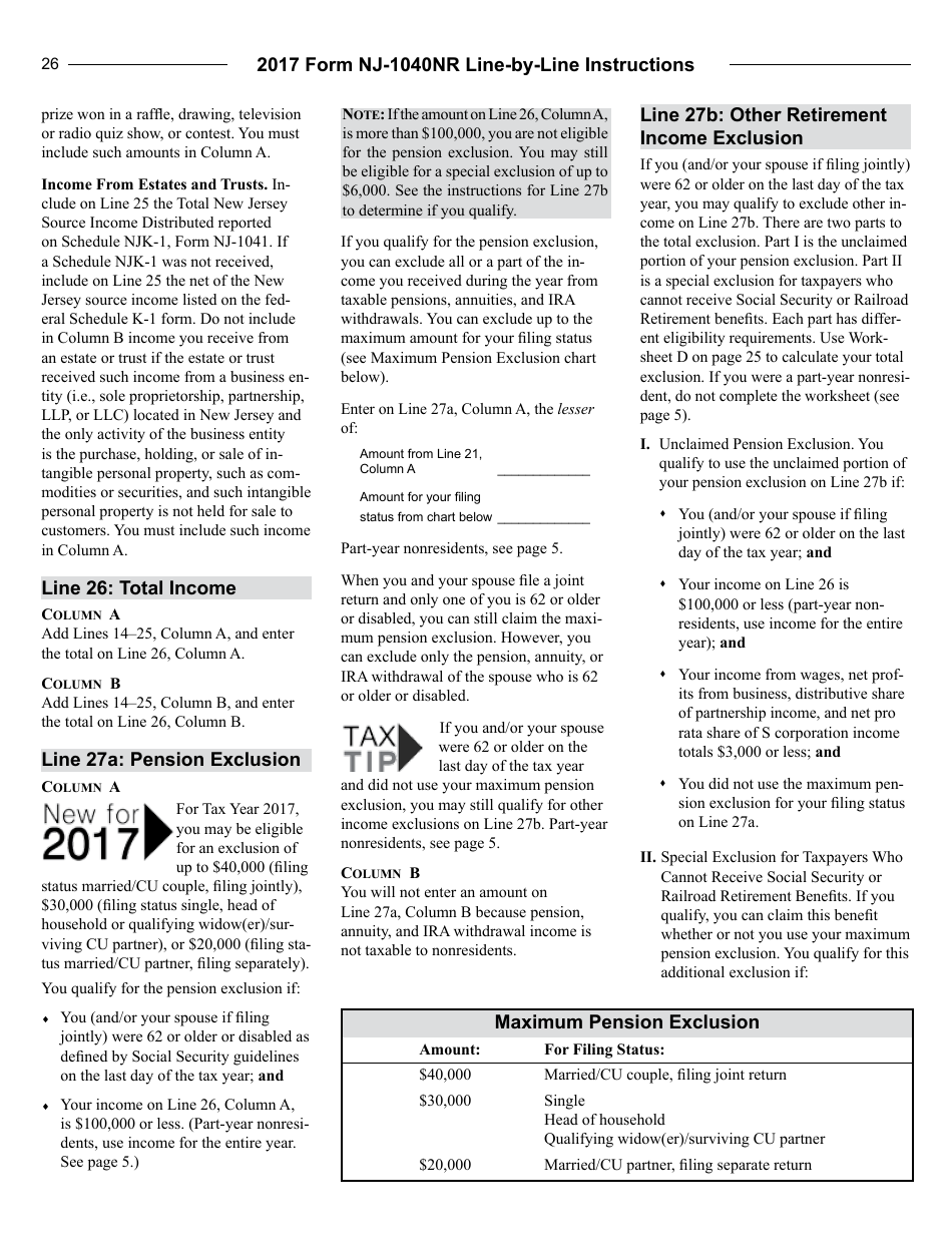 Instructions for Form NJ-1040NR Nonresident Return - New Jersey, Page 26