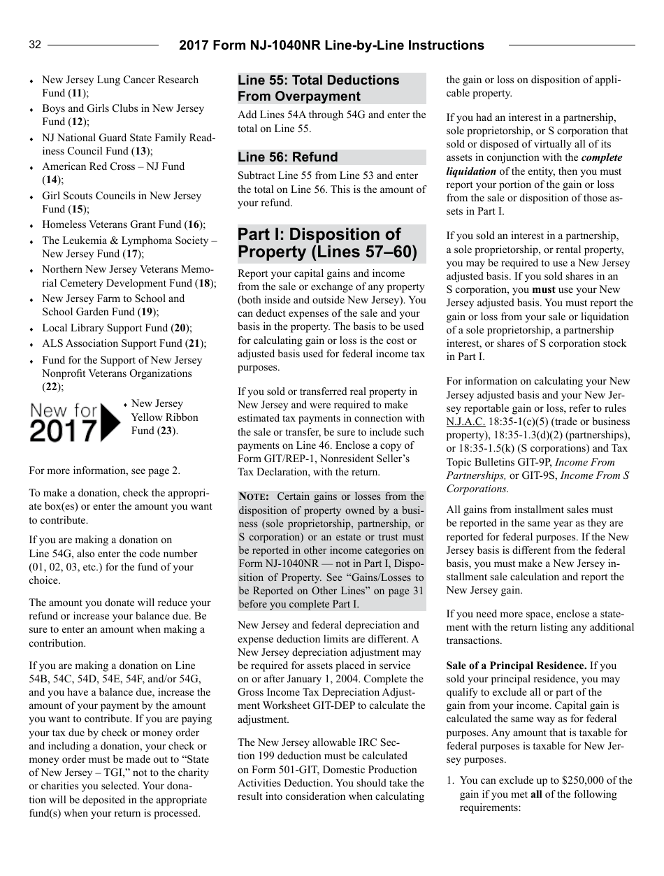 Instructions for Form NJ-1040NR Nonresident Return - New Jersey, Page 32