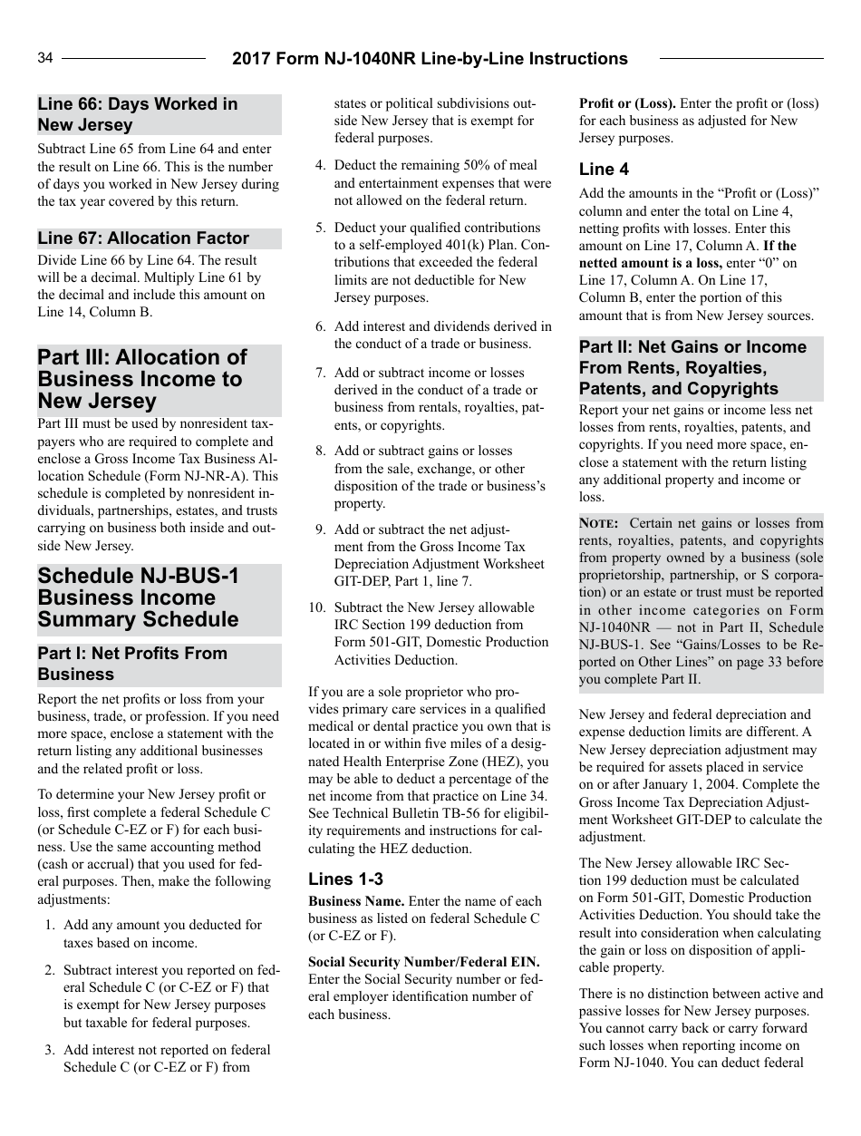 Instructions for Form NJ-1040NR Nonresident Return - New Jersey, Page 34