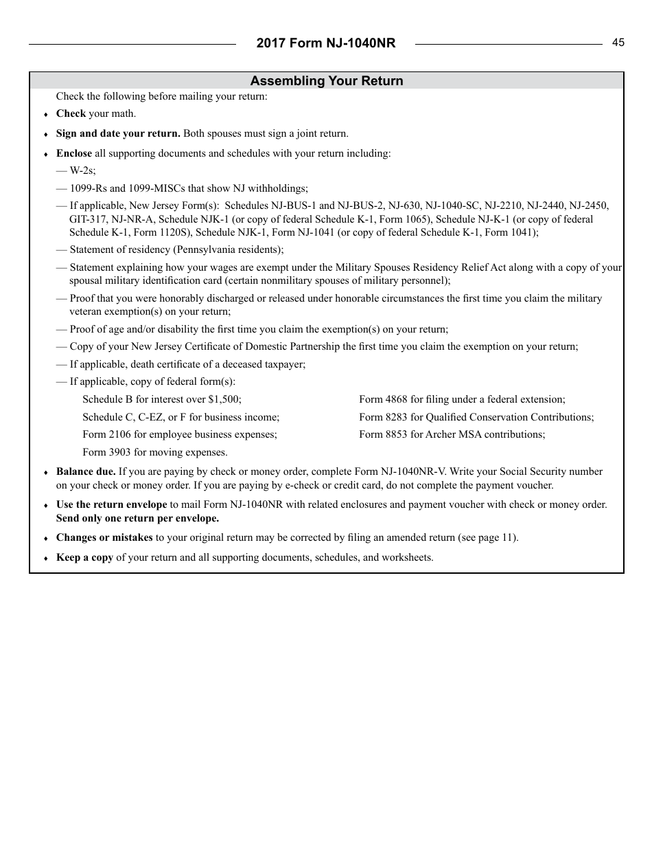 Instructions for Form NJ-1040NR Nonresident Return - New Jersey, Page 47