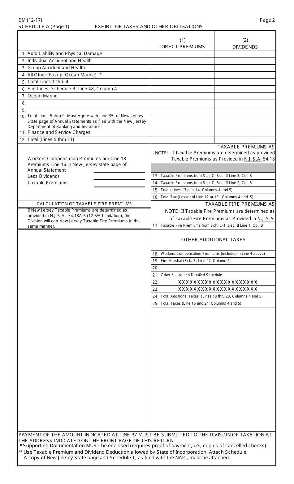 Form EM Foreign or Alien Companies Other Than Life - New Jersey, Page 2