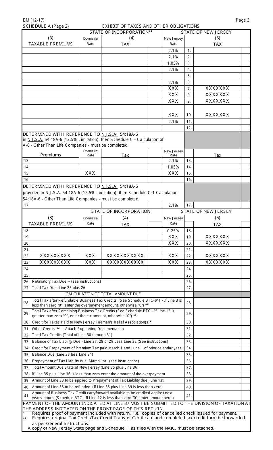 Form EM Foreign or Alien Companies Other Than Life - New Jersey, Page 3