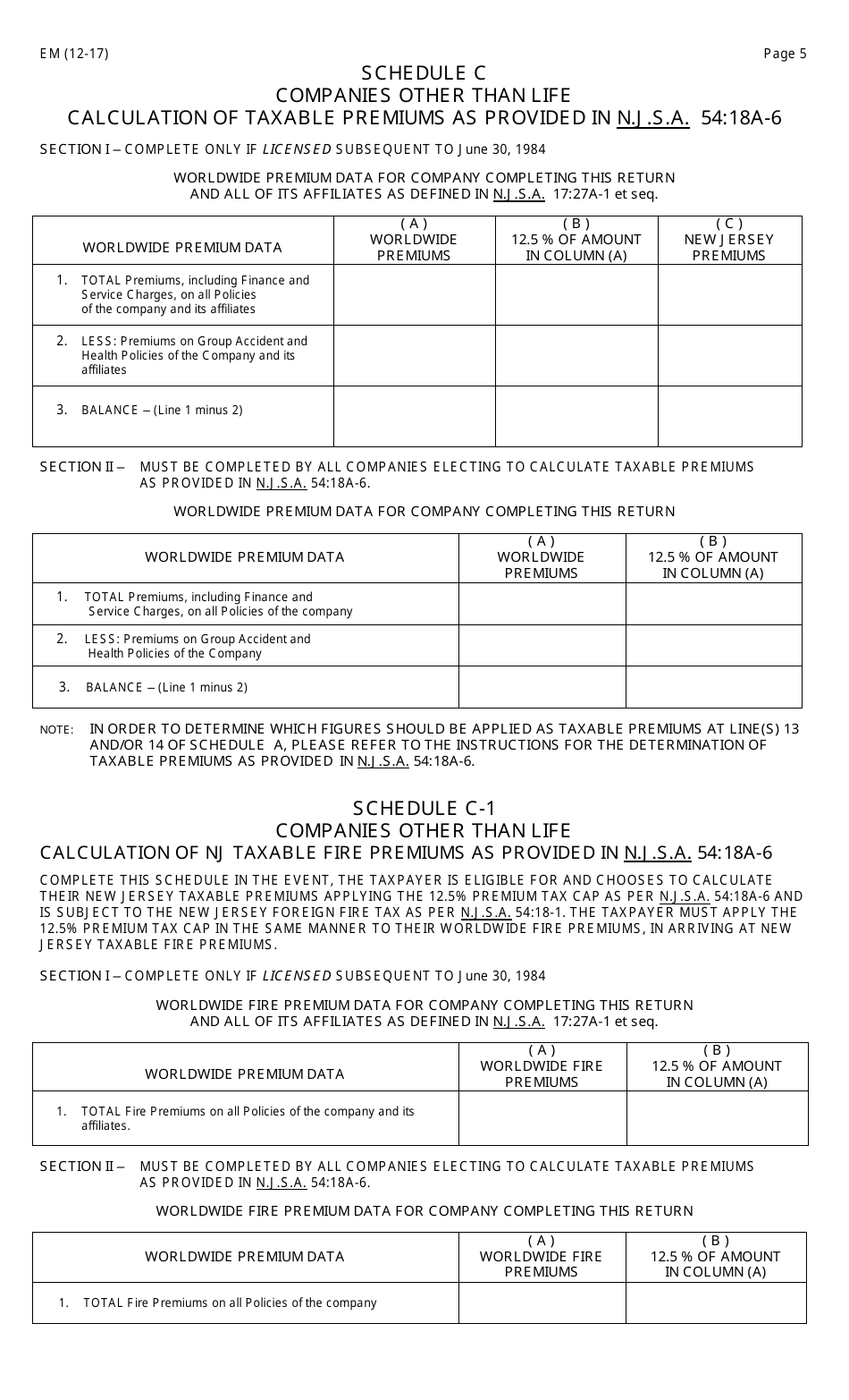 Form EM Foreign or Alien Companies Other Than Life - New Jersey, Page 5