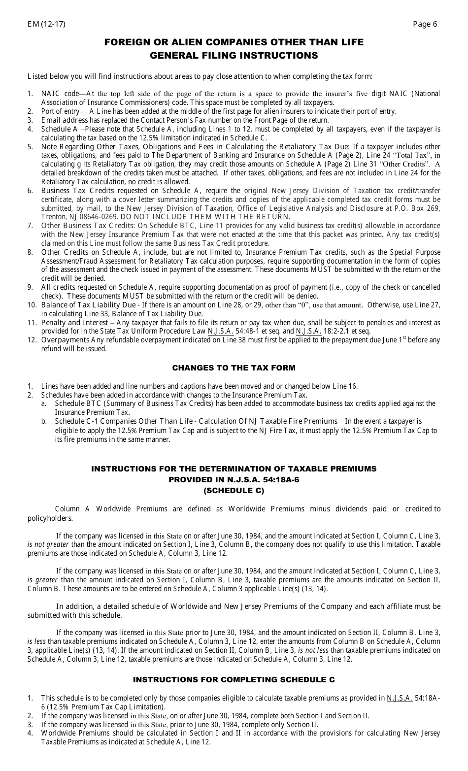 Form EM Foreign or Alien Companies Other Than Life - New Jersey, Page 6