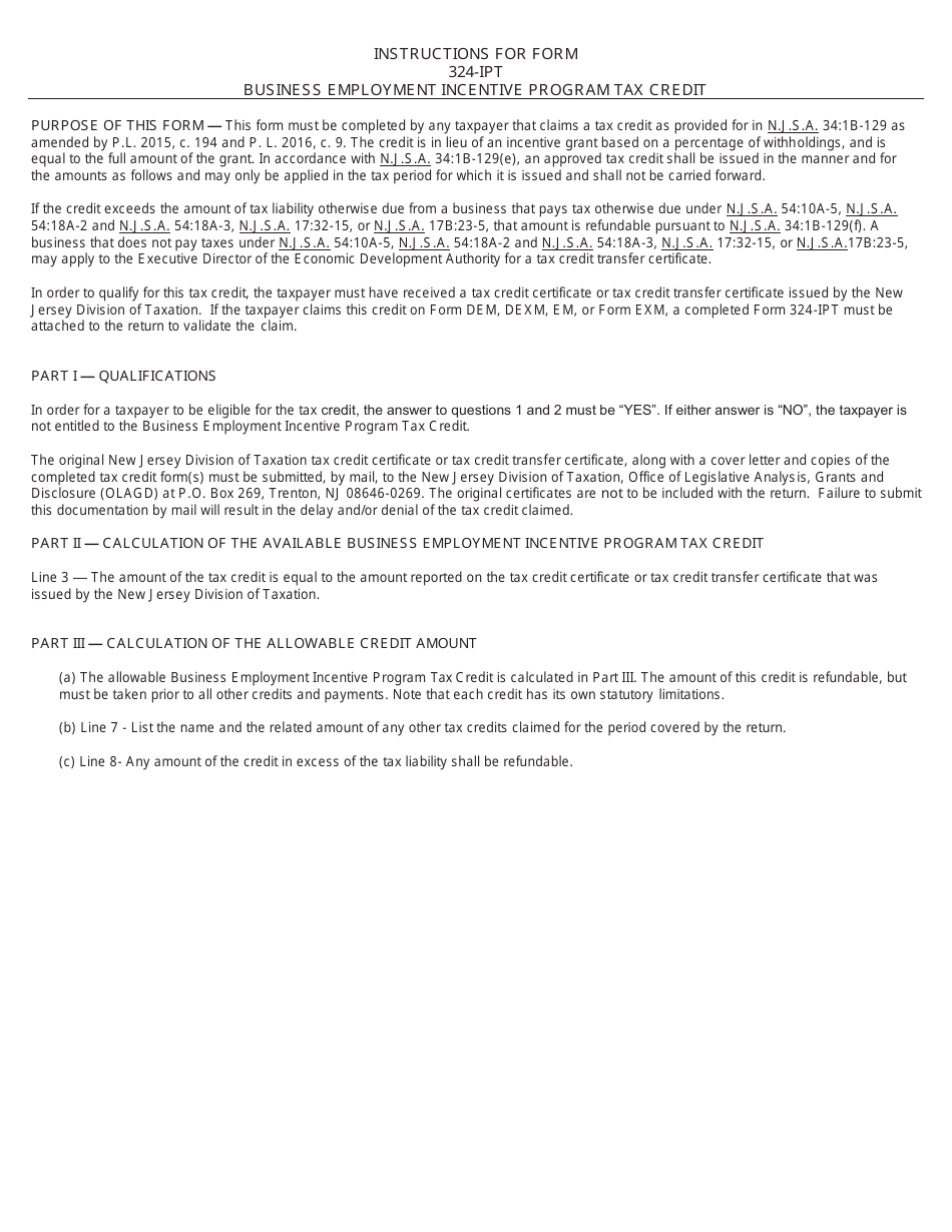 Form 324-IPT Business Employment Incentive Program Tax Credit - New Jersey, Page 2