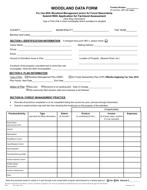 Form WD-1 Woodland Data Form - New Jersey