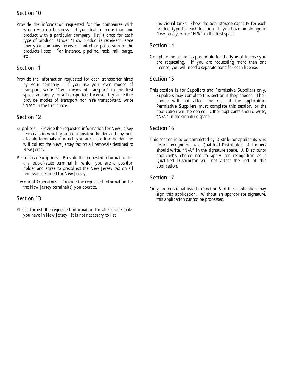 Form MFA-1 Combined Motor Fuels License Application - New Jersey, Page 11