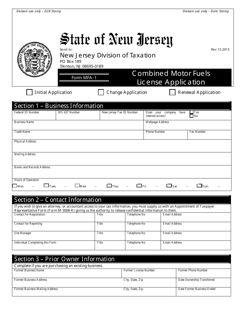 Form MFA-1 Combined Motor Fuels License Application - New Jersey, Page 3