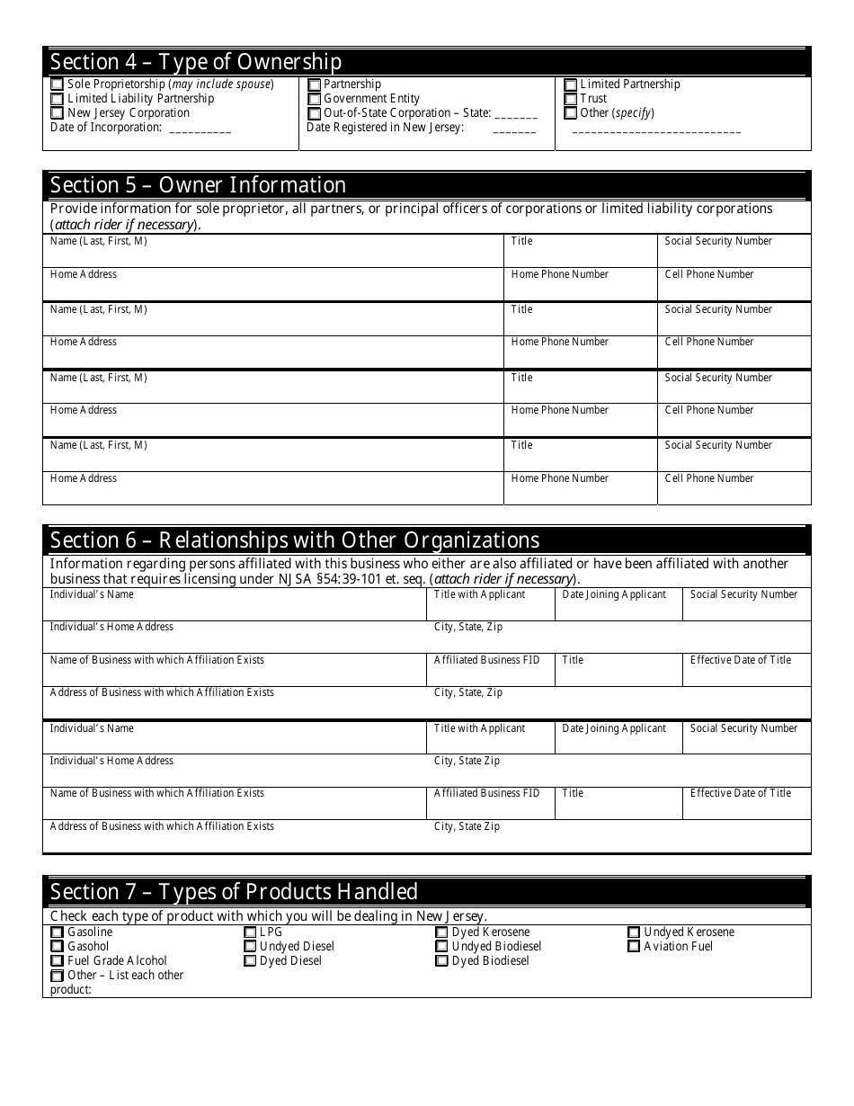 Form MFA-1 Combined Motor Fuels License Application - New Jersey, Page 4