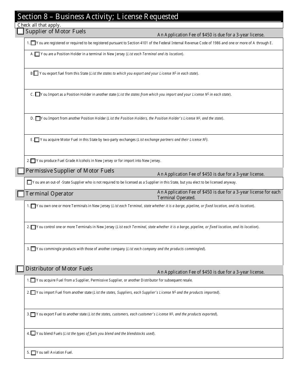 Form MFA-1 Combined Motor Fuels License Application - New Jersey, Page 5