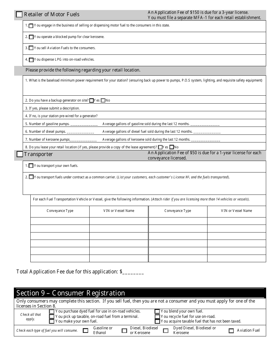 Form MFA-1 Combined Motor Fuels License Application - New Jersey, Page 6