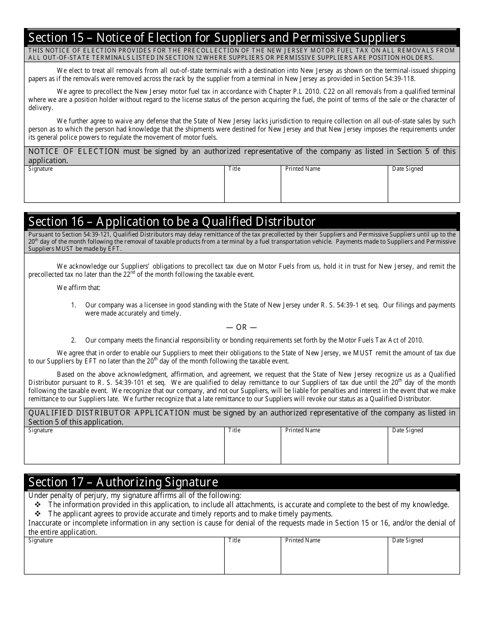 Form MFA-1 Combined Motor Fuels License Application - New Jersey, Page 9