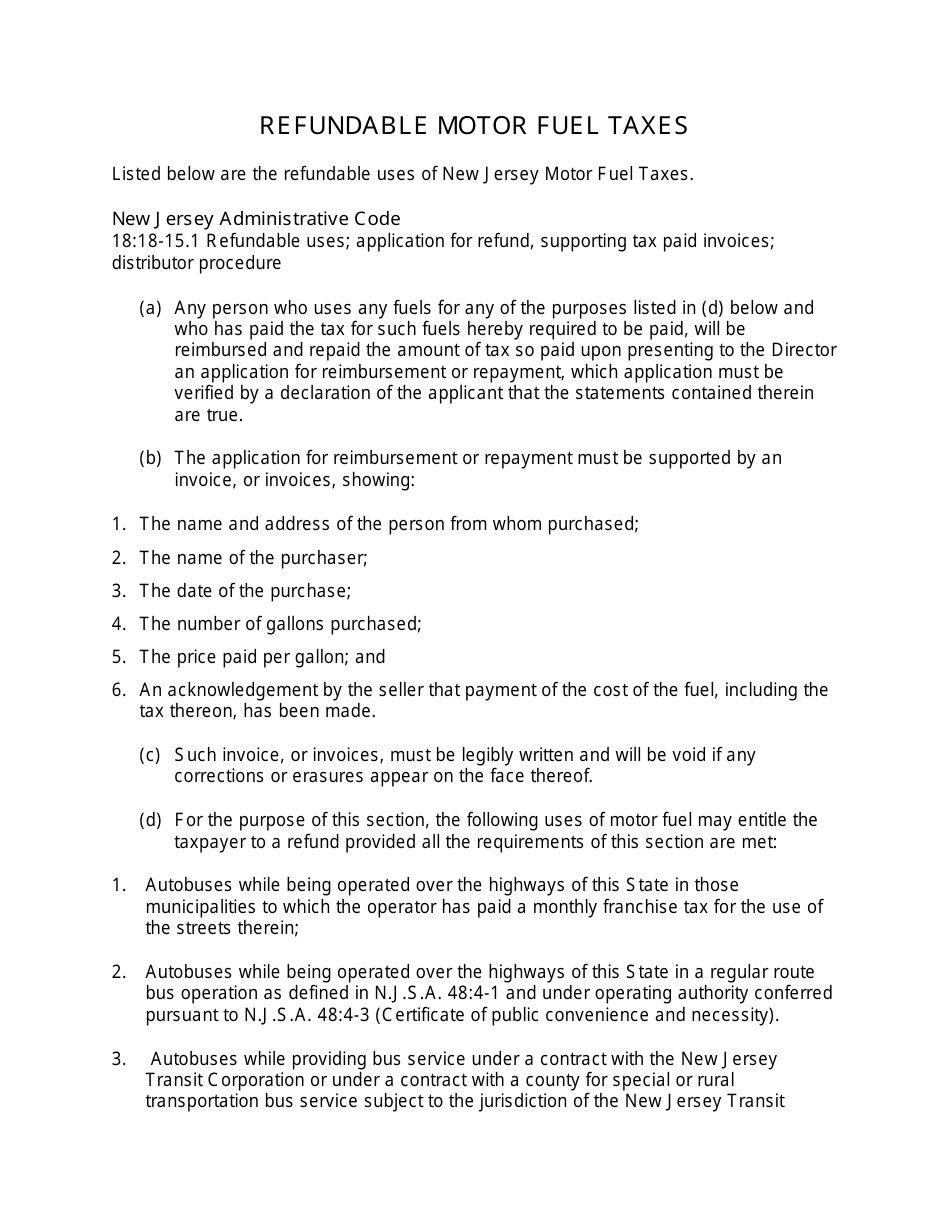Instructions for Motor Fuel Refund - New Jersey, Page 5