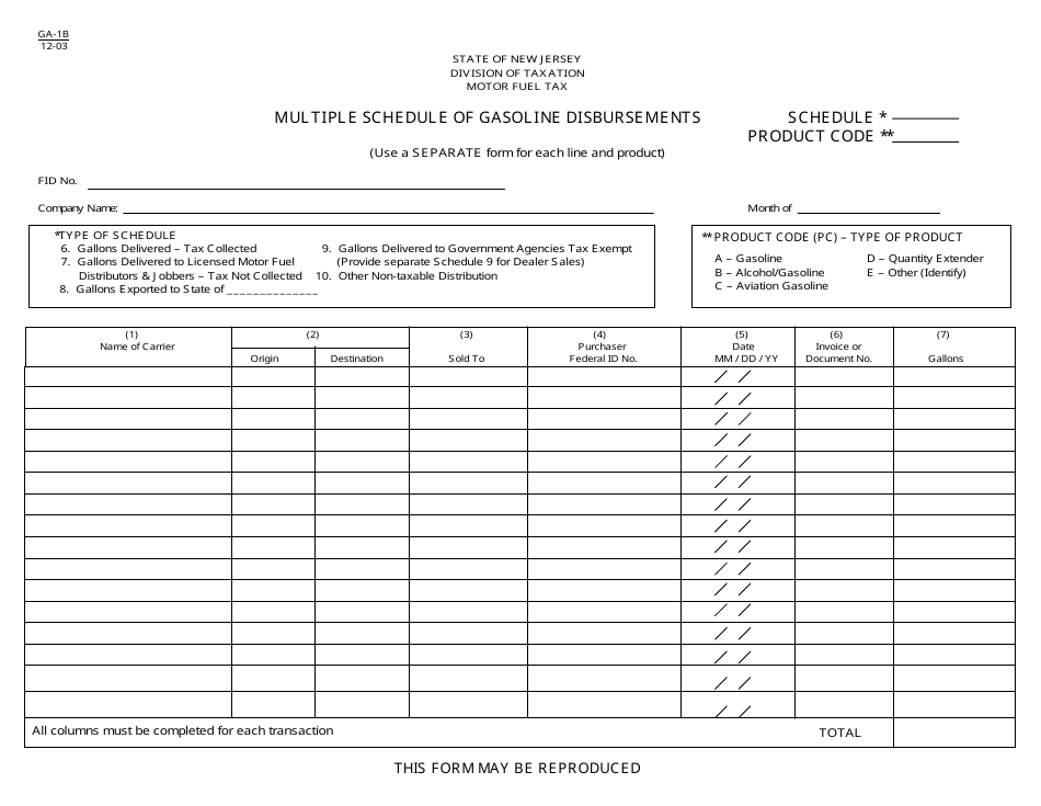 Form GA1B Fill Out, Sign Online and Download Fillable PDF, New