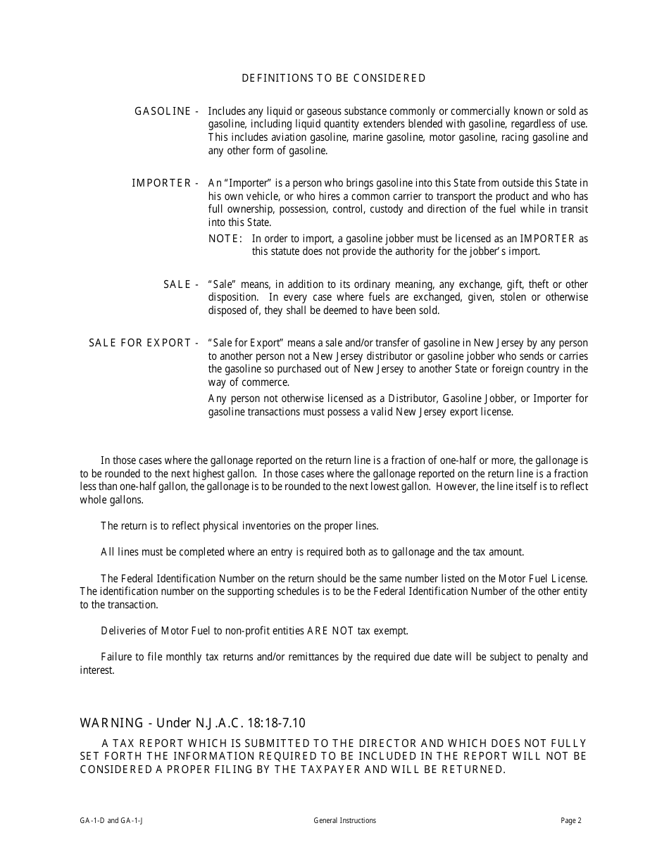 Download Instructions for Form GA1D, GA1J Motor Fuel Distributors