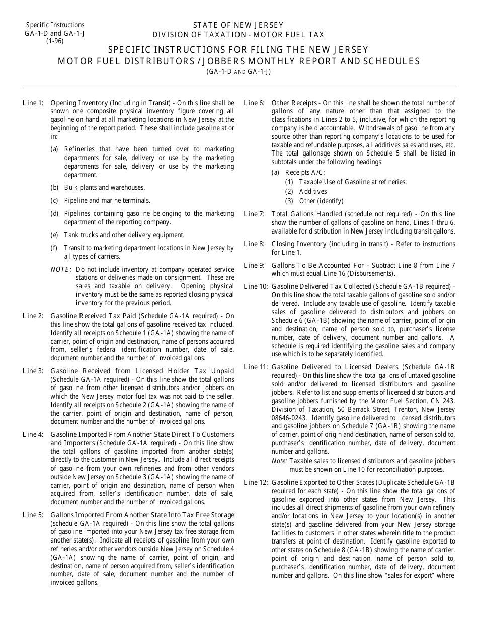 Download Instructions for Form GA1D, GA1J Motor Fuel Distributors