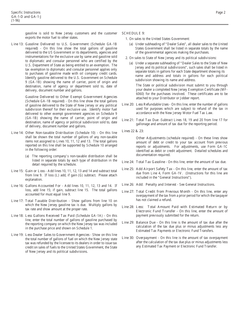 Instructions for Form GA-1-D, GA-1-J Motor Fuel Distributors Report, Motor Fuel Jobbers Report - New Jersey, Page 4