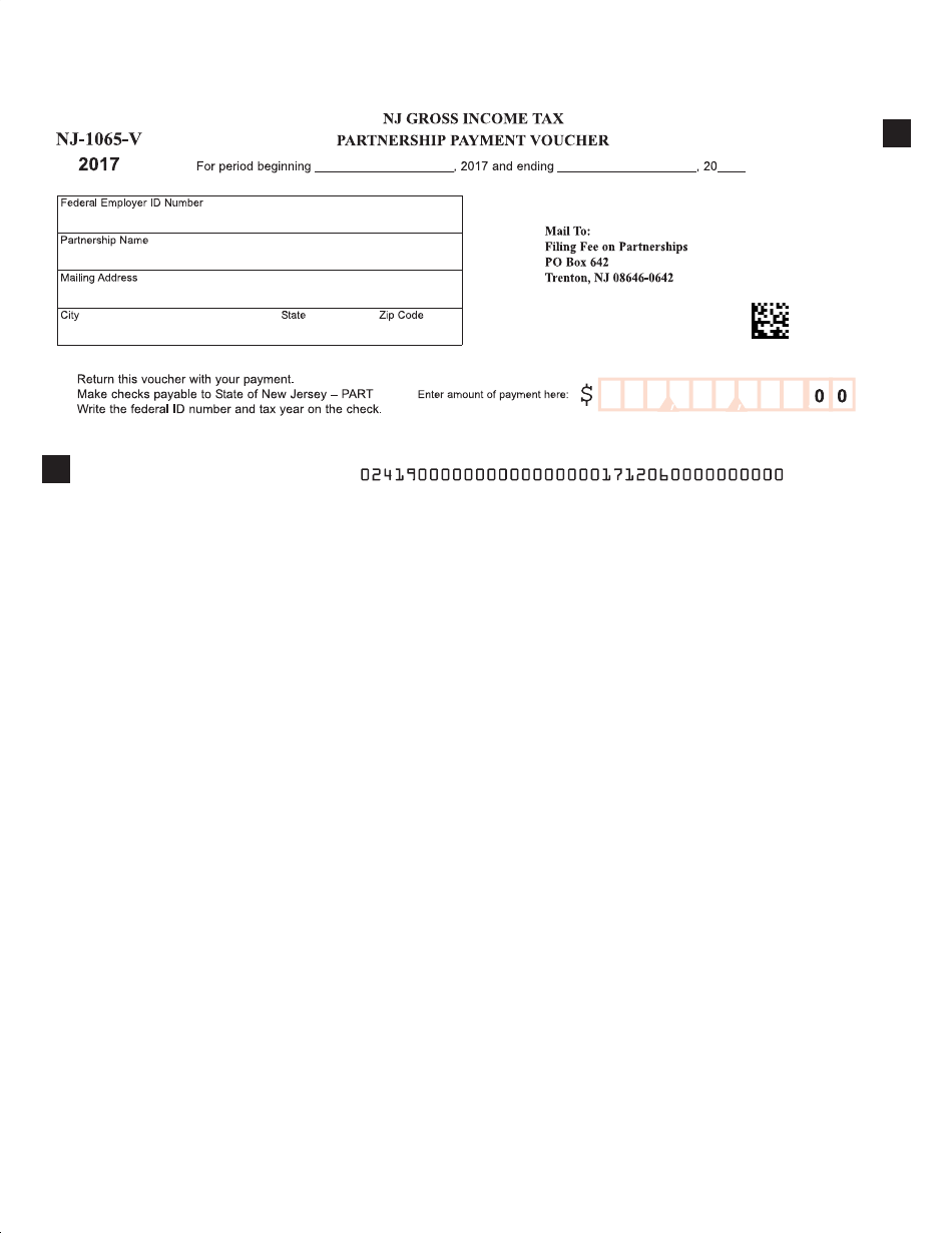 Form NJ-1065-V Partnership Payment Voucher - New Jersey, Page 1