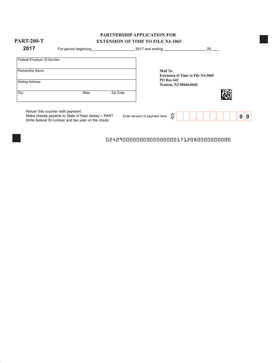Form PART-200-T Extension of Time to File Nj-1065 - New Jersey, Page 1