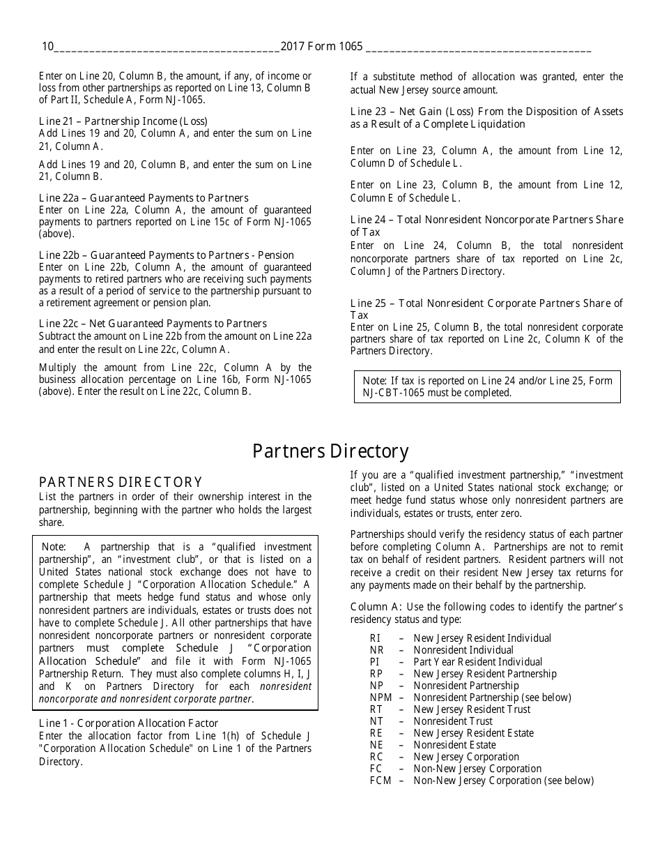 Download Instructions for Form NJ1065 Partnership Return and New