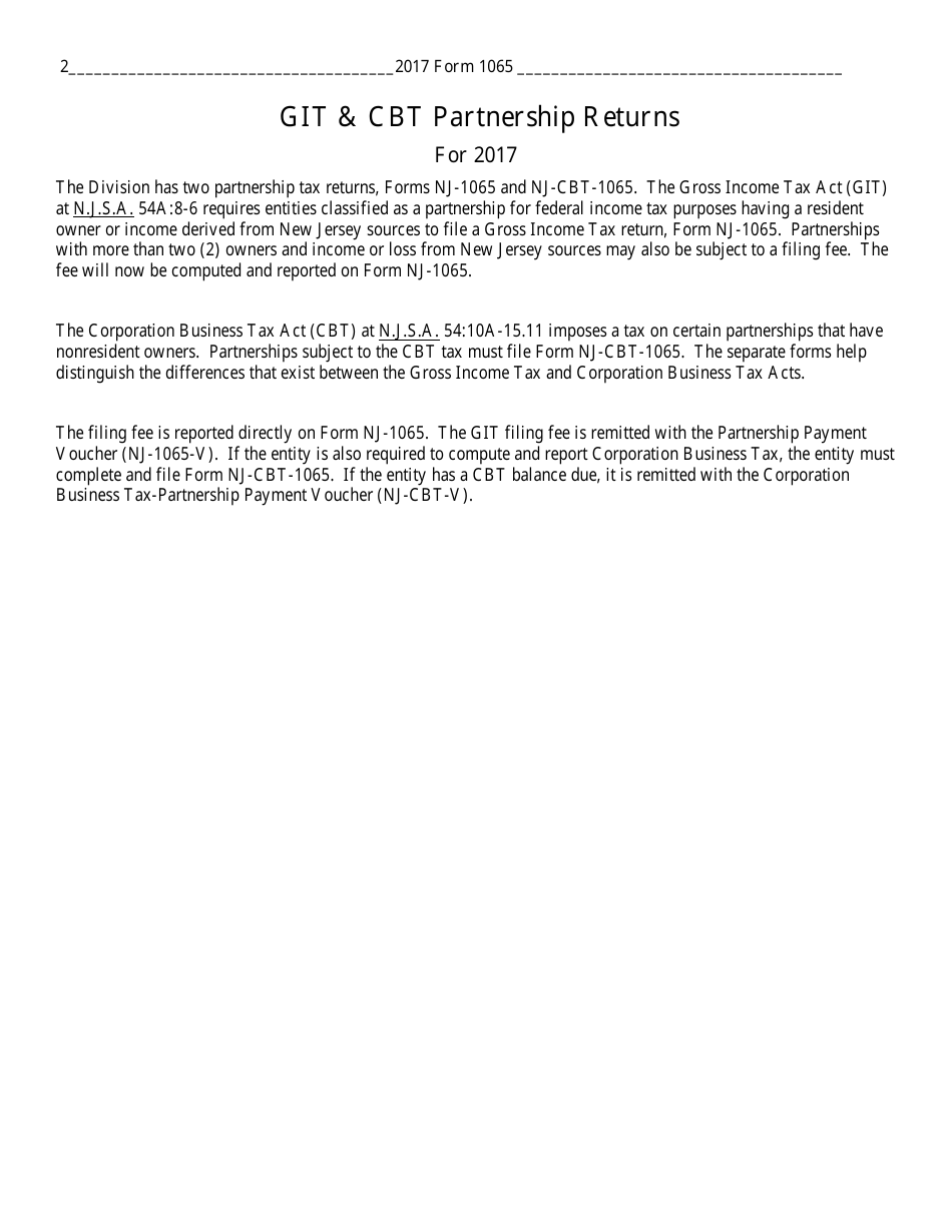 Instructions for Form NJ-1065 Partnership Return and New Jersey Partnershop Njk-1 - New Jersey, Page 2