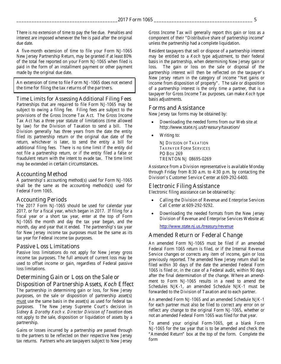 Download Instructions for Form NJ1065 Partnership Return and New