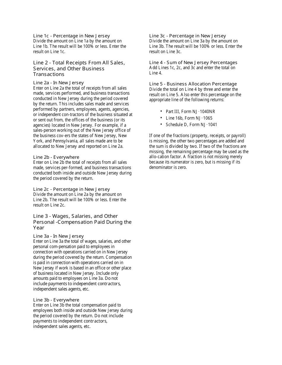 Form NJ-1040NR Schedule NJ-NR-A Business Allocation Schedule - New Jersey, Page 3