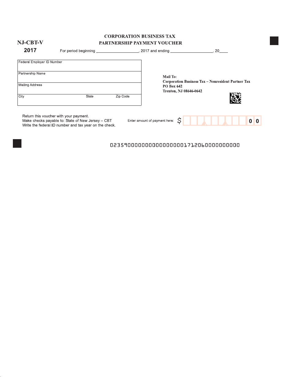 Form NJ-CBT-V Partnership Payment Voucher - New Jersey, Page 1