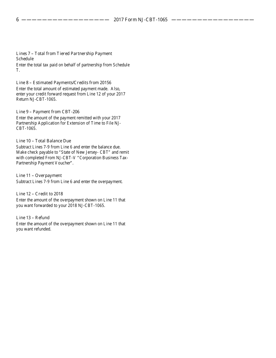 Instructions for Form NJ-CBT-1065 Partnership Return - Corporation Business Tax - New Jersey, Page 6