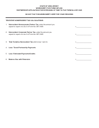 Document preview: Worksheet for Form Cbt-206 - Partnership Application for Exension of Time to File Form Nj-Cbt-1065 - New Jersey
