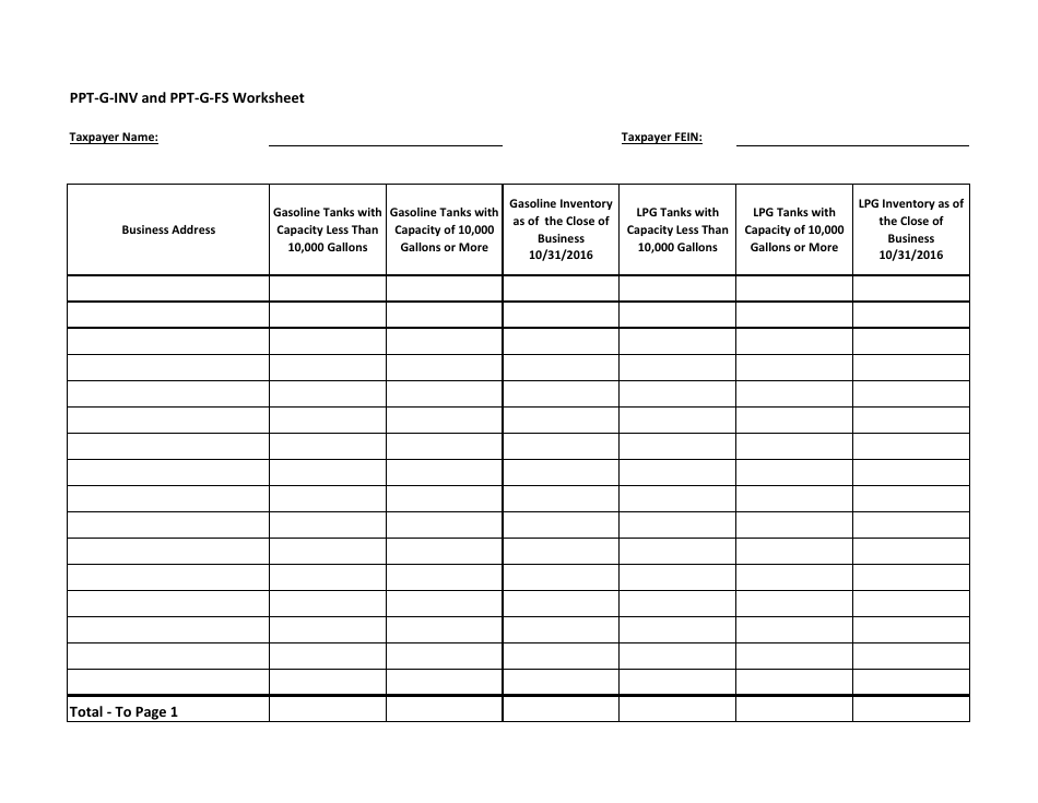 Worksheet for Ppt-G-inv and Ppt-G-fs Forms - New Jersey, Page 1