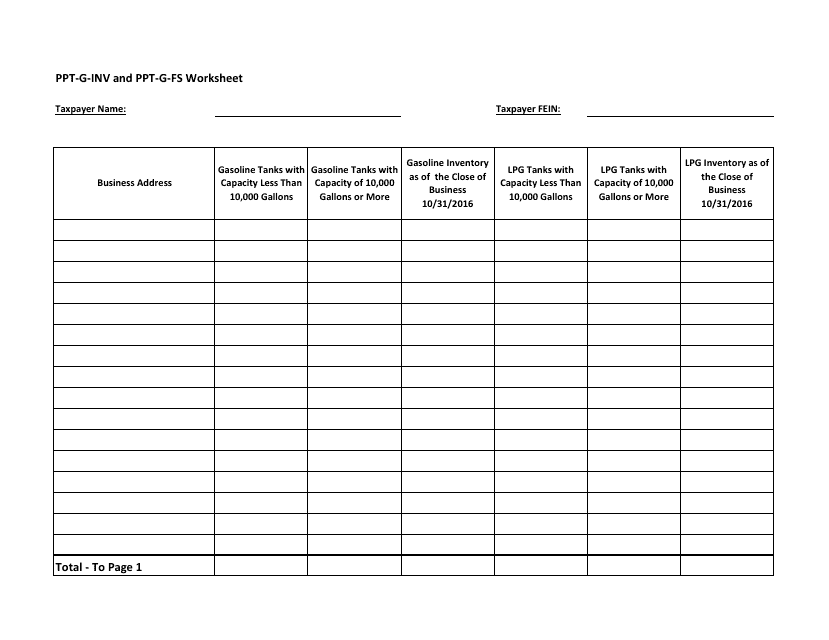 Worksheet for Ppt-G-inv and Ppt-G-fs Forms - New Jersey