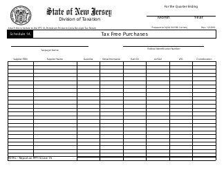 Document preview: Form PPT-10 Schedule 1A Tax Free Purchases - New Jersey