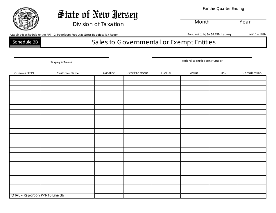 Form PPT-10 Schedule 3B Sales to Governmental or Exempt Entities - New Jersey, Page 1