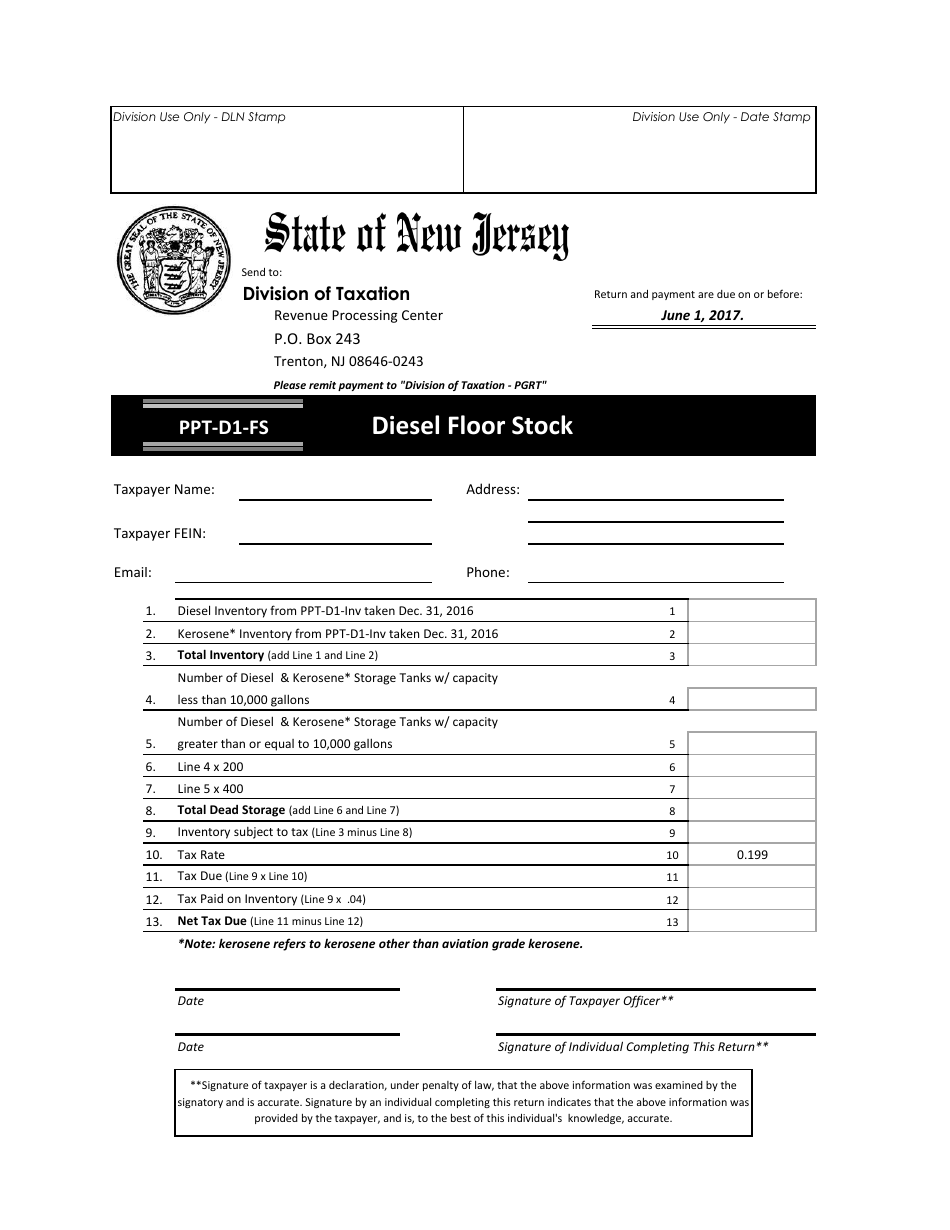 Form PPT-D1-FS Diesel Floor Stock - New Jersey, Page 1