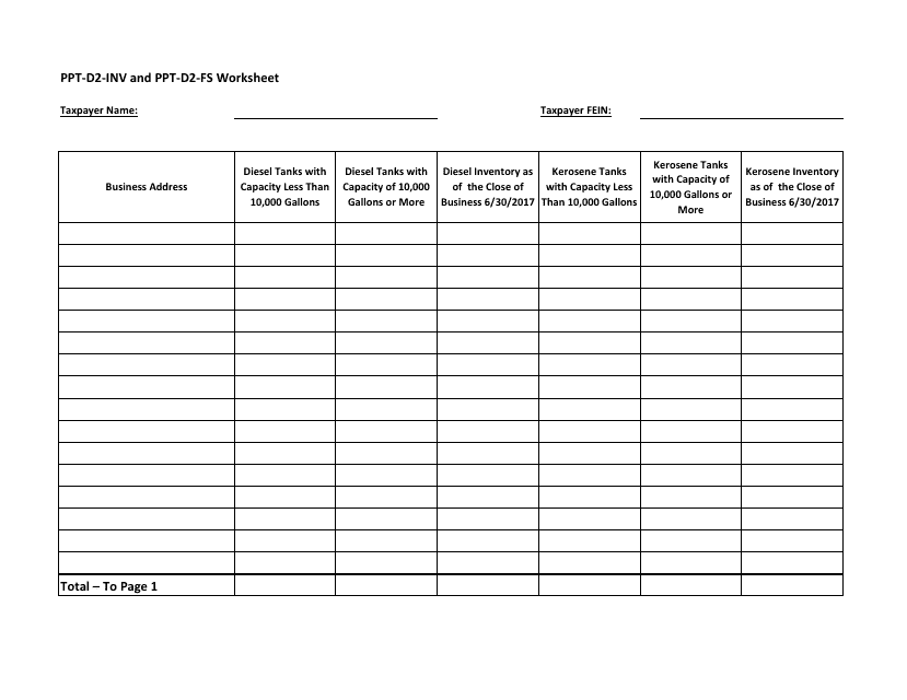 Form PPT-D2-INV (PPT-D2-FS)  Printable Pdf