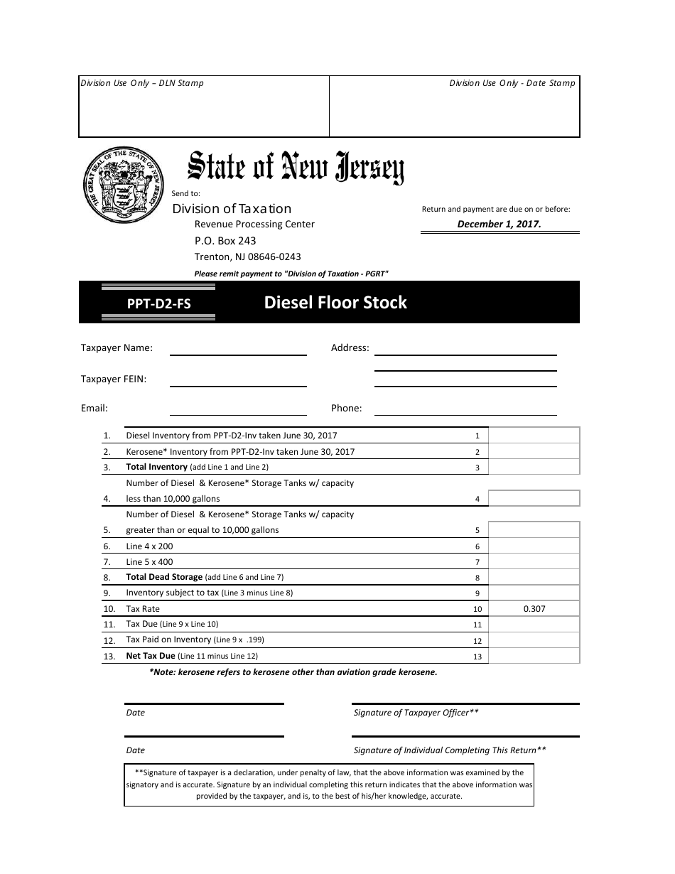 Form PPT-D2-FS Diesel Floor Stock - New Jersey, Page 1