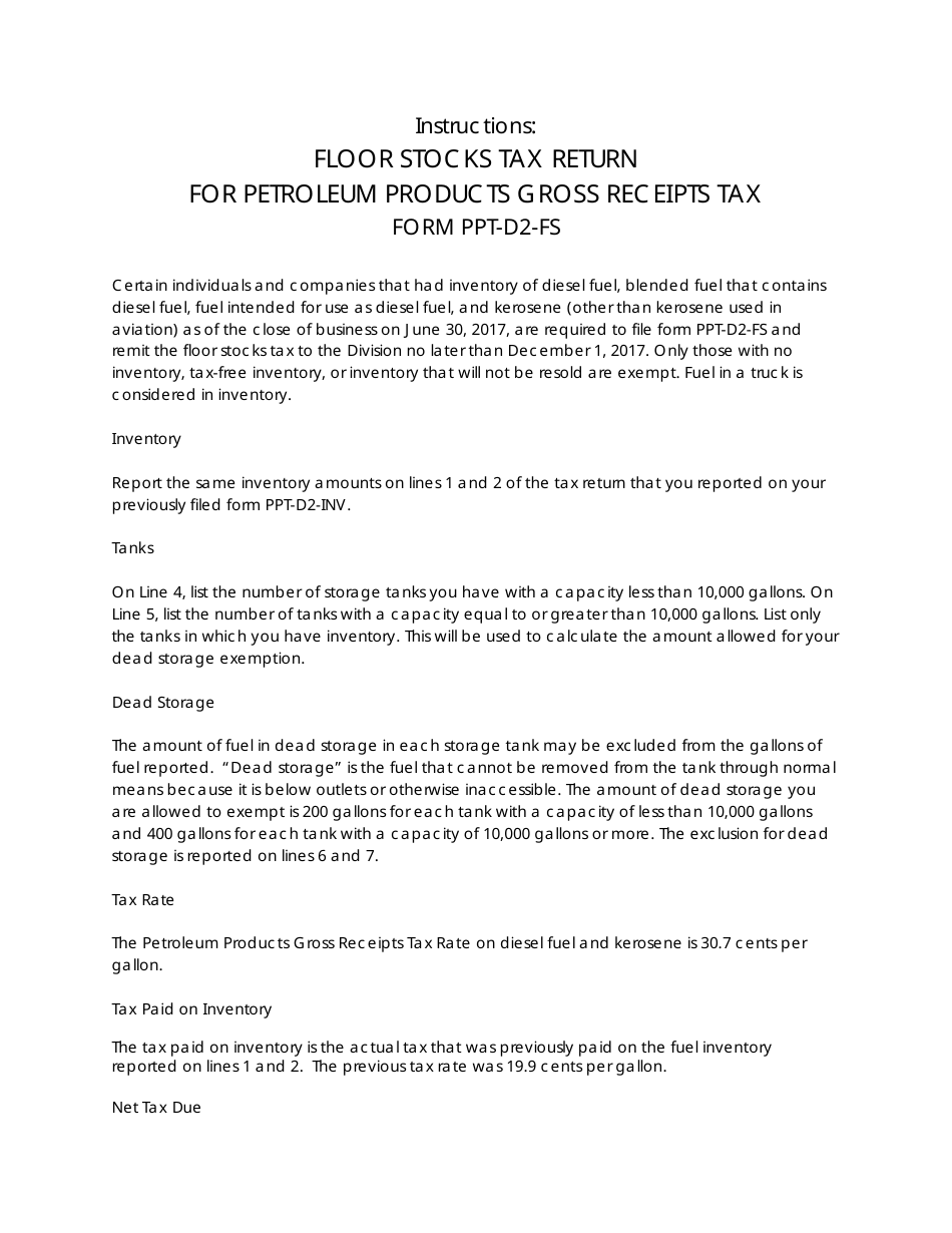 Instructions for Form PPT-D2-FS Floor Stocks Tax Return for Petroleum Products Gross Receipts Tax - New Jersey, Page 1