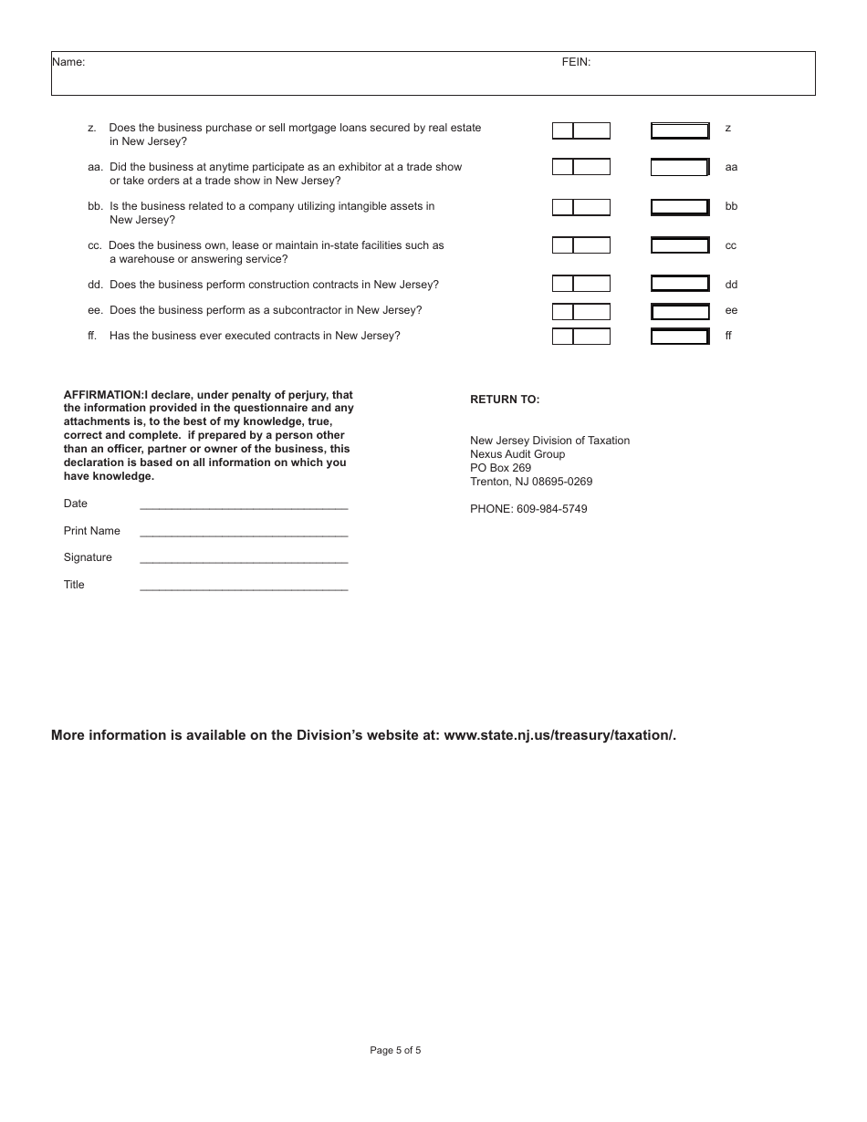 Nexus Questionnaire - New Jersey, Page 5
