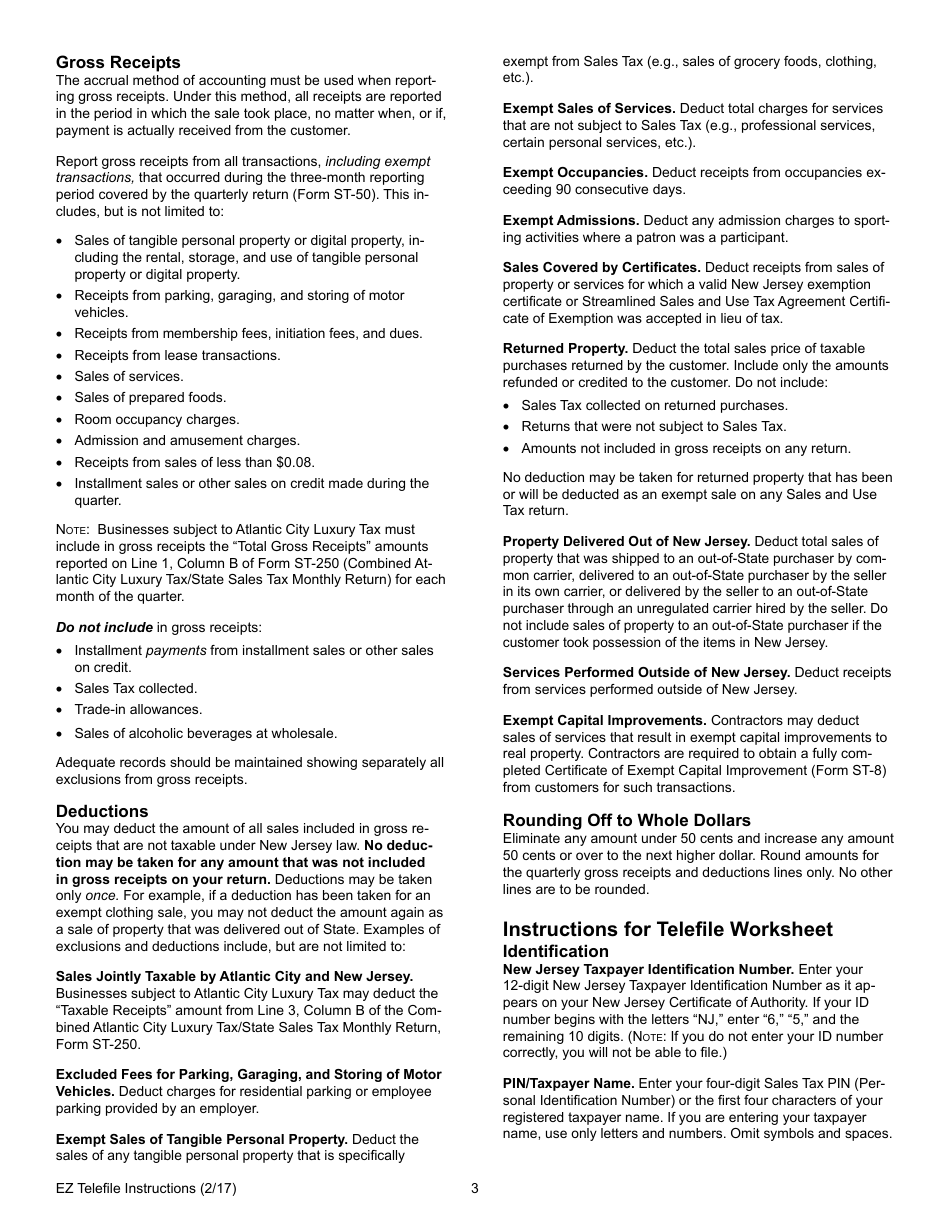 Download Instructions for Form ST50, ST51 New Jersey Sales and Use