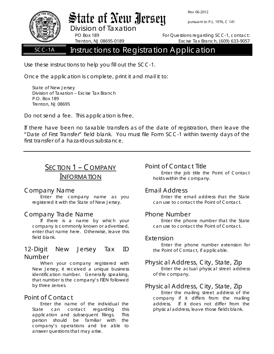 Instructions for Form SCC-1A, SCC-1 Registration Application - New Jersey, Page 1