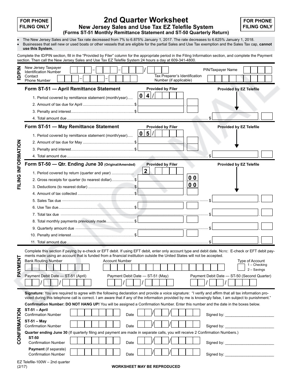 New Jersey 1st Quarter Worksheet - New Jersey Sales and Use Tax Ez ...