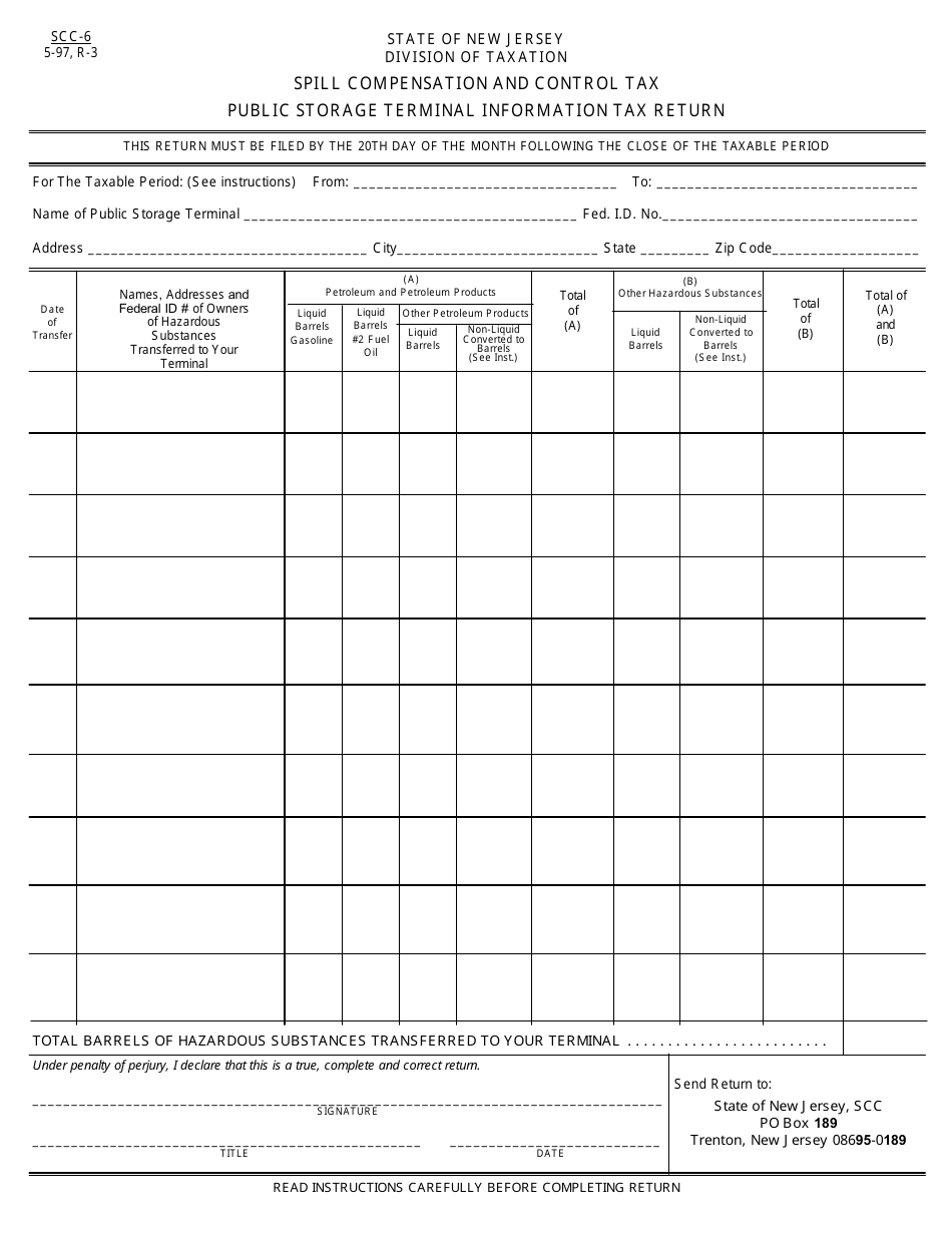 Form SCC-6 Public Storage Terminal Information Tax Return - New Jersey, Page 1