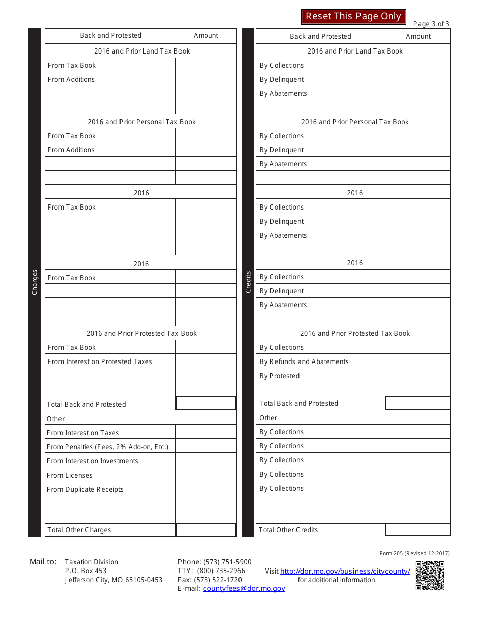 Form 205 Collectors Annual Settlement - Missouri, Page 3